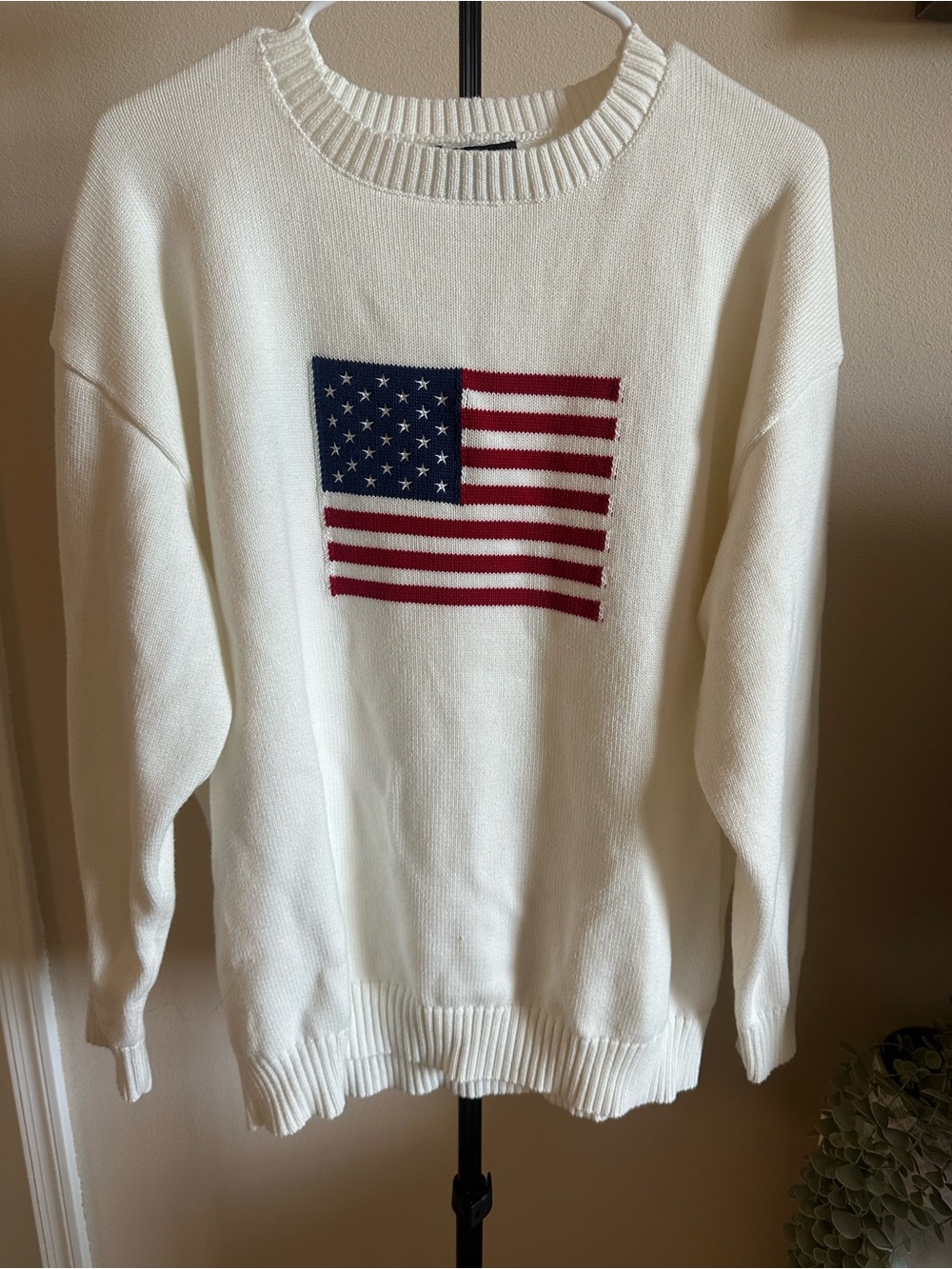 Harper Cream Crewneck Sweater with Flag Motif